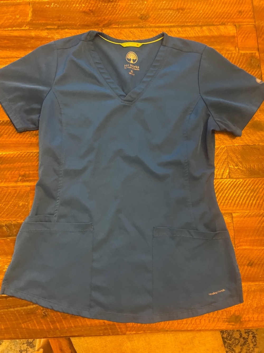 healing hands Navy V-Neck Short Sleeve Medical Scrub Top